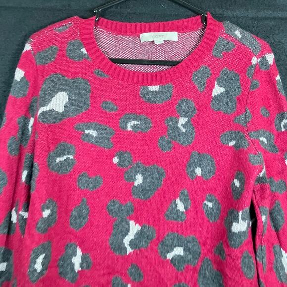 Ann Taylor LOFT Womens Sweater Pink Animal Print Wool Blend Medium - Picture 2 of 12